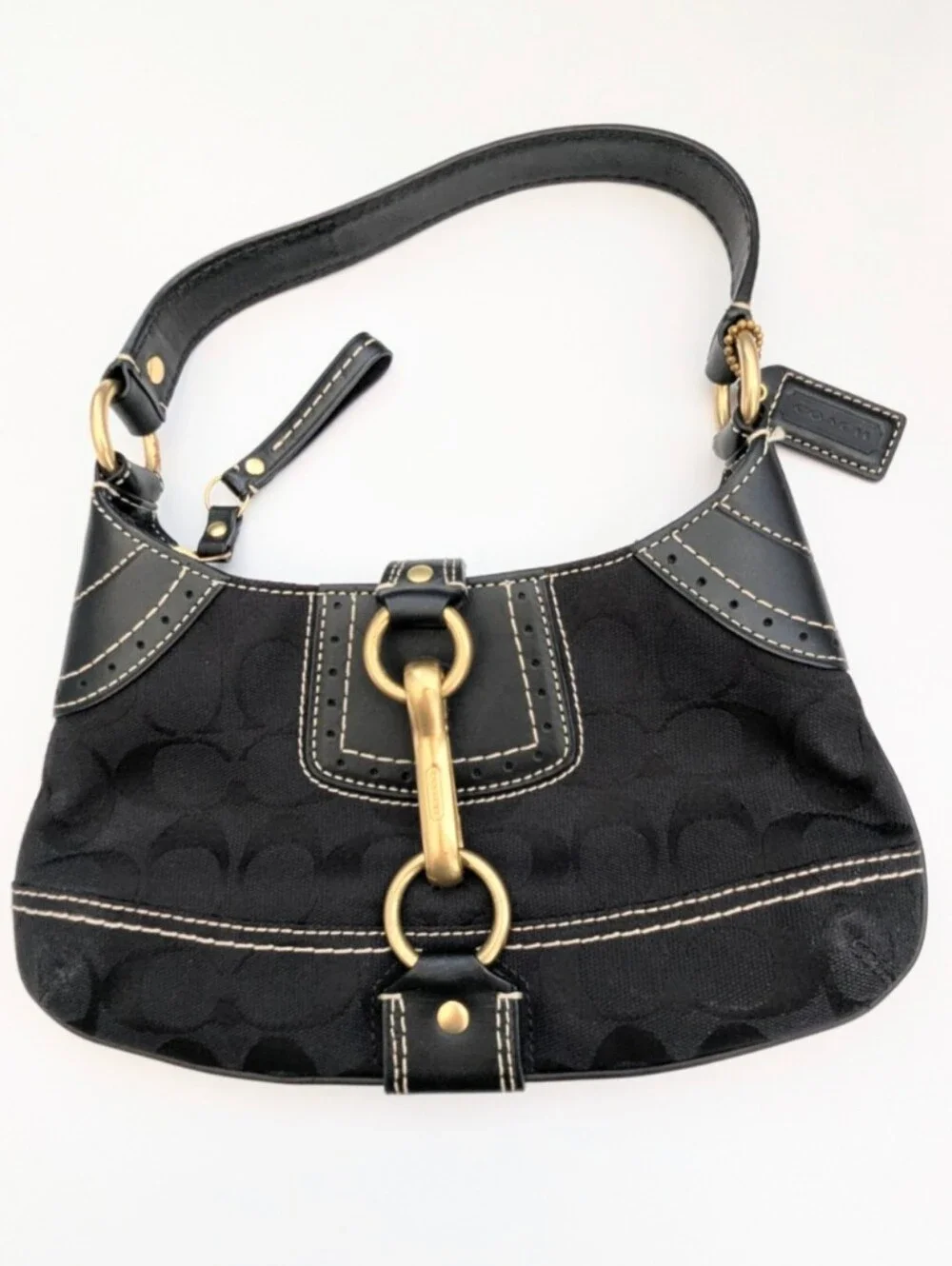 Coach | Bags | Vintage Coach Black Signature Canvas Leather Jackie 